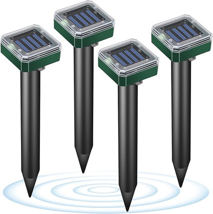 Mole Repellent Solar Powered-Waterproof Vole Chipmunk Repellent Outdoor Ultrasonic Mole Repeller Vole Vibration Stakes for Yard Mole Deterrent Spike for Chipmunk Groundhog Snake Rodent(4pack)
