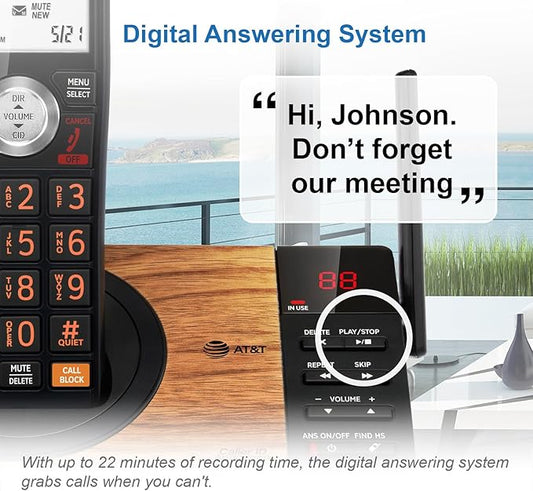 ATT CL80067 Accessory Handset for CL82x07, CL82x57, CL82x67, CL83x07, CL84x07 Series Cordless Phone for Home with Call Blocking, Caller ID Announcer, Intercom, and Long Range, BlackWood Grain Finish