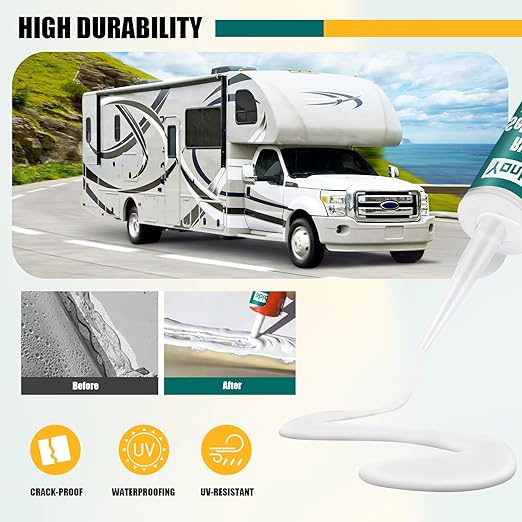 RV Silicone Sealant,RV Roof Self-Leveling Lap Sealant RV Caulk Sealant, RV White Flex Repair Caulking Lap Sealant for Rubber Roof on Motorhomes, Trailers, Campers (4 Pack)