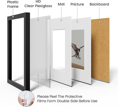 8x10 Picture Frames with Mat to Display 5x7 Picture Set of 5,Plastic Black Photo Frame for Poster,Diploma,Certificate and Document with Tabletop and Wall Decor