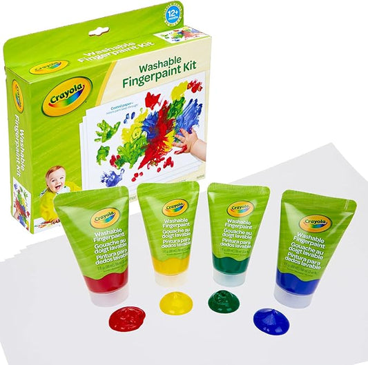 Crayola Washable Finger Paint Set, Toddler Paint Kit, 4 Tubes of Paint, 10 Sheets of Paper, Gift