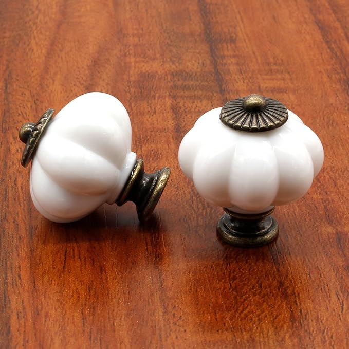 Waziaqoc 10PCS White Pumpkin Knobs, Acrylic Cabinet knobs Antique Decorative Knobs Drawer Handle Pulls with Screws for Wardrobe Cupboard Closet Dresser Kitchen Cabinet