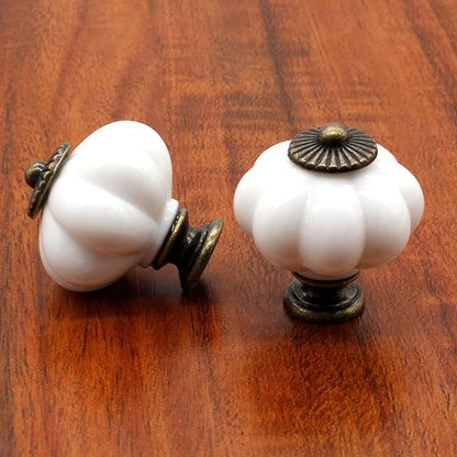 Waziaqoc 10PCS White Pumpkin Knobs, Acrylic Cabinet knobs Antique Decorative Knobs Drawer Handle Pulls with Screws for Wardrobe Cupboard Closet Dresser Kitchen Cabinet
