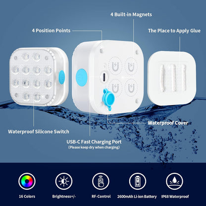 REFURBISHED- LIGHT ONLY- Rechargeable Submersible Pool Lights, Waterproof Underwater Smart LED Lights Controlled Multiple Lighting Modes, 4000mAh Magnets Lights for Multi Scene Pool Decoration (light only - 1 pack)