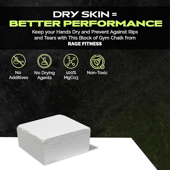 Rage Fitness Fitness Gym Chalk Block 2oz, Magnesium Carbonate for Grip Athletic Chalk for Gym, Workout, Weightlifting, Gymnastics, Rock Climbing, White One 2 Oz Block