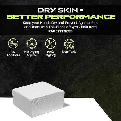 Rage Fitness Fitness Gym Chalk Block 2oz, Magnesium Carbonate for Grip Athletic Chalk for Gym, Workout, Weightlifting, Gymnastics, Rock Climbing, White One 2 Oz Block