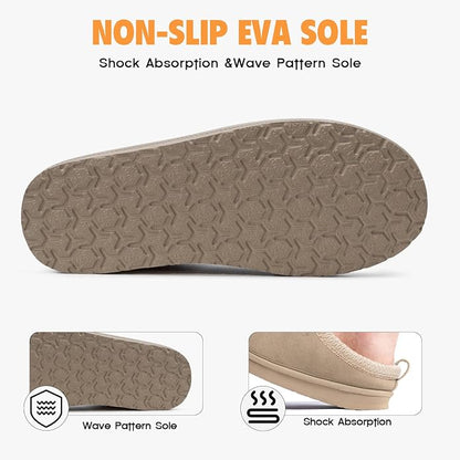FITORY Women's Suede Slippers, Slip On House Flats with Faux Fur Lining | Short Mini Boots, Indoor & Outdoor, EVA Non-slip Outsole, Lightweight Fuzzy Winter Shoes, Warm & Cozy