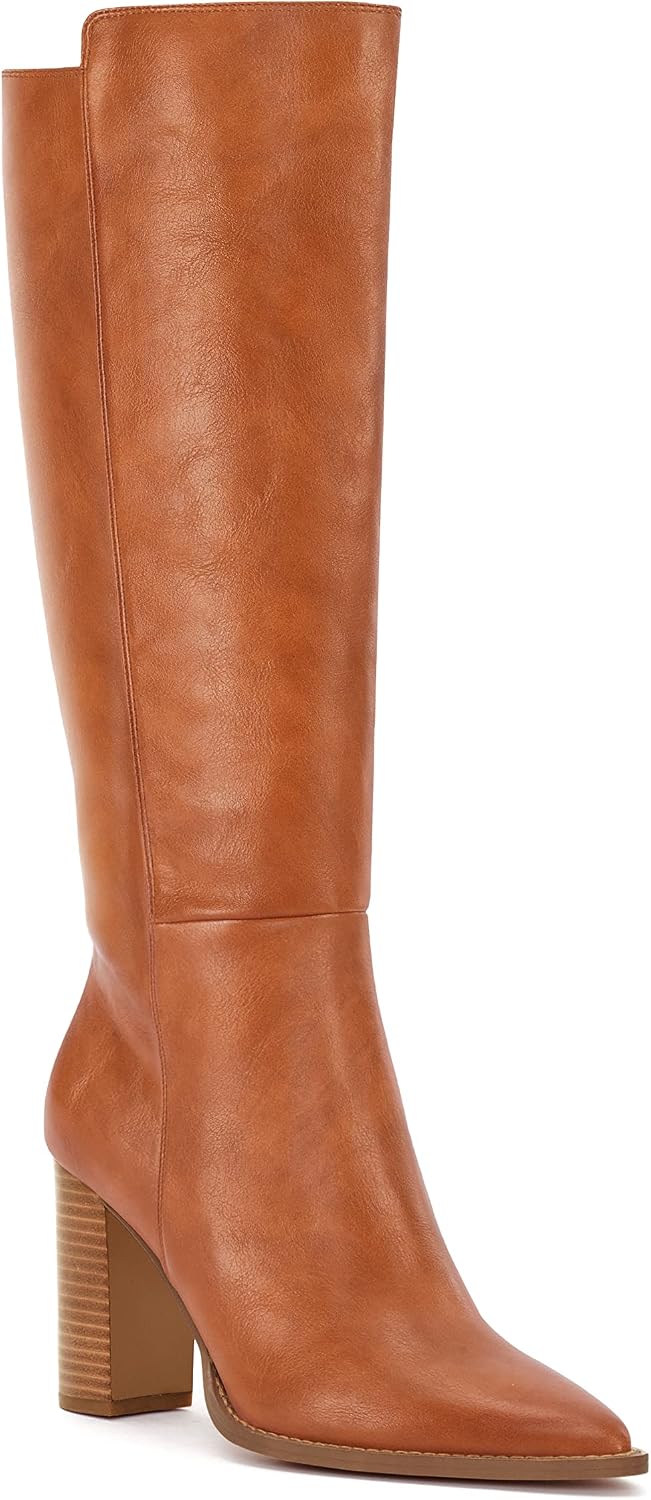Size 9, Juliet Holy Women's Knee High Boots Stacked Block Heel Pointed Toe Riding Boots.