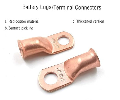 Cable Ends 10pcs 10 AWG-38- Battery Lugs, Heavy Duty Wire Lugs, Ring Terminals,4 Guage Terminals, UL Bare Copper Eyelets Electrical Battery Terminal Connectors