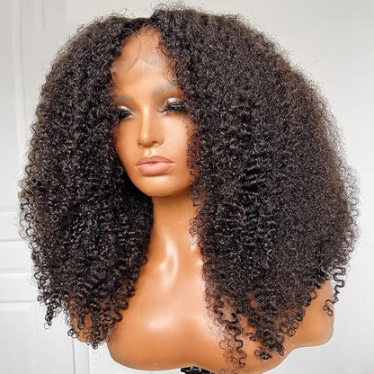 Afro Kinky Curly Brazilian Remy Human Hair 13X4 Lace Front Wigs Pre Plucked Baby Hair 4X4 Lace Closure Wigs Glueless For Black Women 200% Density-14inch 150% 13X4 Lace Front Wig