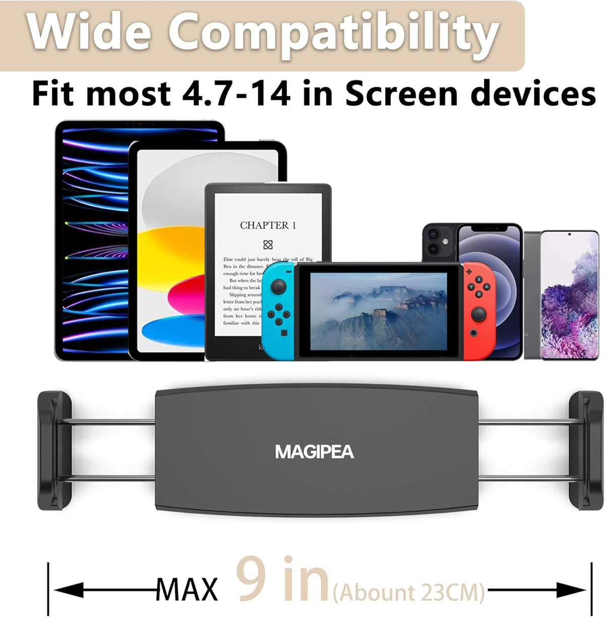 Tablet Stand Holder, Mount Holder Clip with Grip Flexible Long Arm Gooseneck Compatible with ipad iPhone/Nintendo Switch/Samsung Galaxy Tabs/ Kindle Fire HD - Black