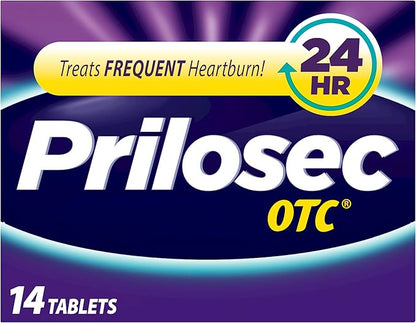 Prilosec OTC, Omeprazole Delayed Release 20mg, Acid Reducer, Treats Frequent Heartburn for 24 Hour Relief, All Day, All Night, Heartburn Medicine, 20mg, 14 Tablets