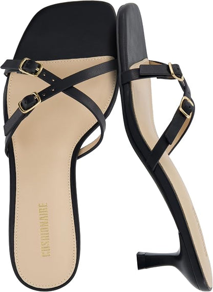 CUSHIONAIRE Milan Kitten Heels for Women, Strappy Heeled Sandals with Cushioned Footbed, Open Toe Slip On Dressy Sandal, Wide Widths Available