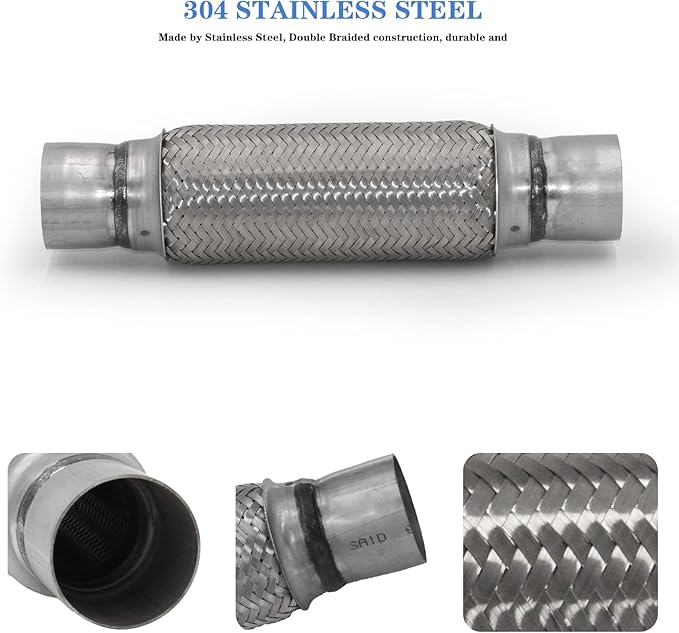 RP Remarkable Power, RK7547 Exhaust Flex Pipe 2.5" x 10" Heavy Duty Stainless Steel 14"OL