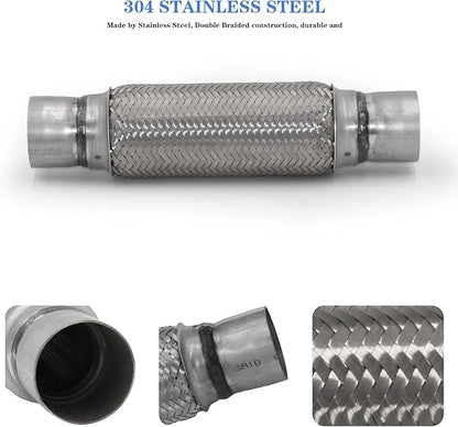 RP Remarkable Power, RK7547 Exhaust Flex Pipe 2.5" x 10" Heavy Duty Stainless Steel 14"OL