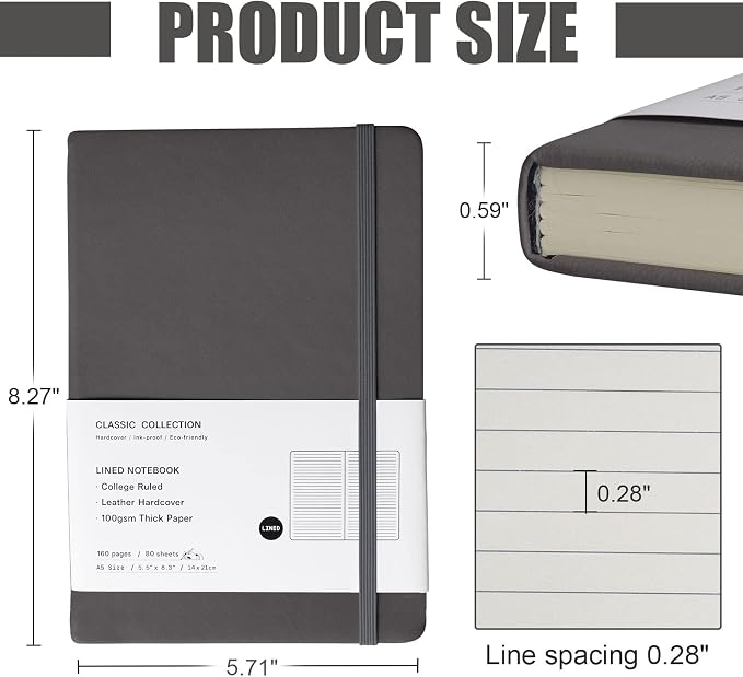 Lined Journal Notebook – Hardcover Notebook for Men & Women – Journals for Writing, Work, School, Home & Daily Notes, 160 Pages – Medium A5, 5.7"x8", 100 gsm Thick Paper (Dark Gray)?