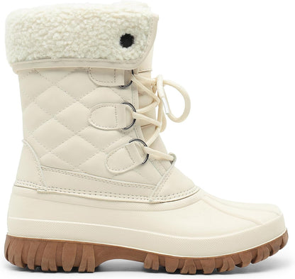 Size 6, DREAM PAIRS Womens Winter Snow Duck Boots,Waterproof Mid Calf Anti-Slip Stability Lace Up Faux Fur Lining Warm Cozy Boots Outdoor Supportive Insole .