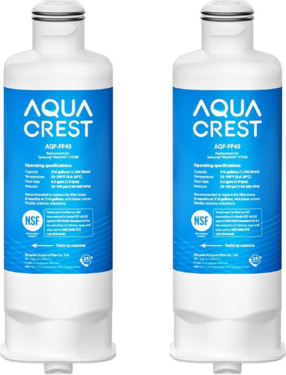 AQUA CREST DA97-17376B Replacement for Samsung® DA97-08006C, HAF-QIN/EXP, RS27T5200SR, RF28T5001SR, RF24R7201SR, RF28R6201SR, AQF-FF45, Refrigerator Water Filter, 2 Pack