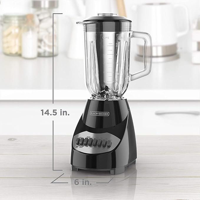 BLACKDECKER 10-Speed Countertop Blender, BL2010BG, 6-Cup Glass Jar, Dishwasher-Safe, Stainless Steel Blade, Suction Feet