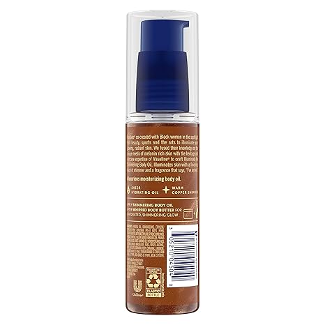 Vaseline Illuminate Me Body Oil - Shimmering Body Bronzer, Radiant Body Glow Oil, Hydrating Shimmer Body Oil for Melanin-Rich Skin, Body Shimmer Oil for Glowing Skin, 3.3 Oz Ea (Pack of 2)