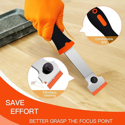 DEKEones Razor Blade Scraper, Long Handled Scraper Tool with 10 Extra Replacement Blades, Razor Scraper Remover for Cleaning Sticker, Paint, Caulk from Window, Car, Glass, Windshield, Stove