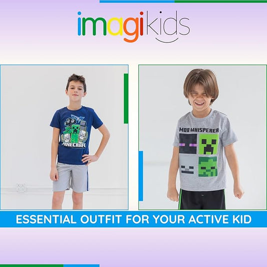 Minecraft Creeper Skeleton Zombie Enderman Graphic T-Shirt and Mesh Shorts Outfit Set Little Kid to Big Kid