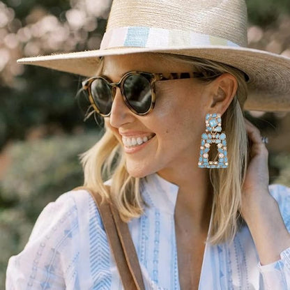 Rhinestone Rectangle Dangle Statement Earrings Trendy Crystal Geometric Drop Earrings hypoallergenic for Women