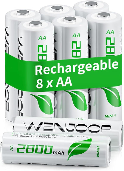 Rechargeable AA Batteries 8Pack, 2800mAh High-Capacity, NiMH, Double A Battery, Long-Lasting, AA Rechargeable Batteries for Household and Office Devices, Pre-Charged - 1.2V Low Self Discharge