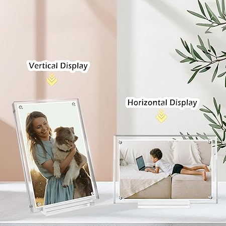 4x6 Magnetic Acrylic Picture Frame with Base, Both Horizontal Vertical or Slant Back Display, Double Sided Clear Photo Frame, Frameless Lucite Frames