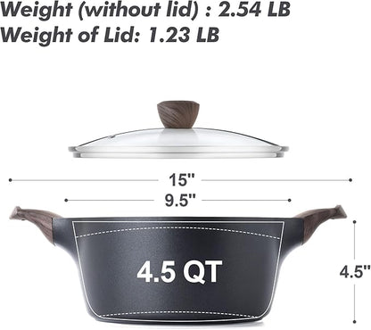 SENSARTE Nonstick Stock Pot with Lid, 2.64.56.6 QT Soup Pot Casserole Pot, Healthy Pasta Pot, Large Deep Cooking Pot, Big Sauce Pot Stew Pot, Induction Compatible, PFOA PFOS APEO Free, Black