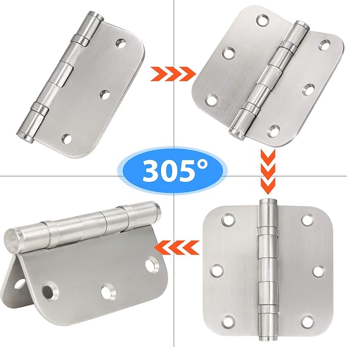 Stainless Steel Door Hinges, 3.5''X 3.5'' Ball Bearing Hinges, Commercial Grade Heavy Duty Hinges with 58 Inch Radius Corners, Door Interior Metal Hardwares, 3 Pack (Silver)
