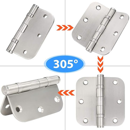 Stainless Steel Door Hinges, 3.5''X 3.5'' Ball Bearing Hinges, Commercial Grade Heavy Duty Hinges with 58 Inch Radius Corners, Door Interior Metal Hardwares, 3 Pack (Silver)
