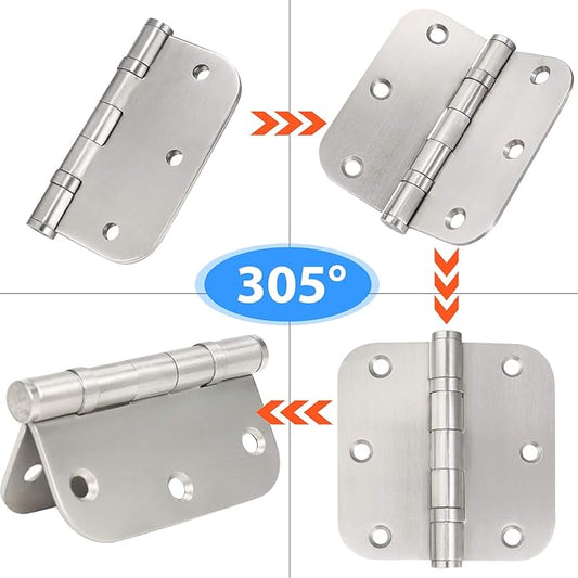 Stainless Steel Door Hinges, 3.5''X 3.5'' Ball Bearing Hinges, Commercial Grade Heavy Duty Hinges with 58 Inch Radius Corners, Door Interior Metal Hardwares, 3 Pack (Silver)