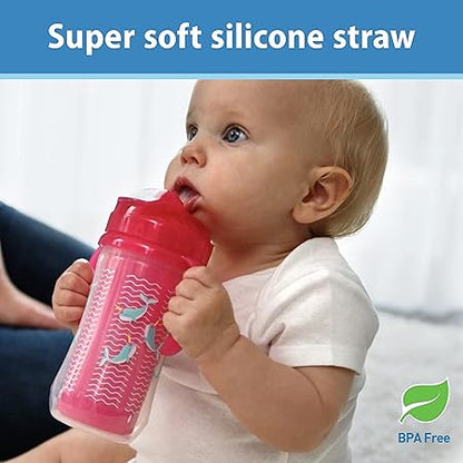 Dr. Brown's Milestones Insulated Sippy Cup with Straw and Handles, Spill-Proof Tumbler with Lid, 2-Pack, Pink, 10 oz300 mL, BPA Free, 12m
