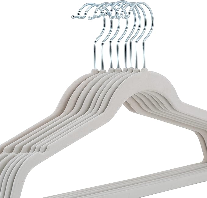 Laura Ashley 25 Pack Slim Velvet Hangers Durable  Strong Plastic  Slim  Keeps Shape  Closet Organization  White  Holds 10lbs  Holds Shape