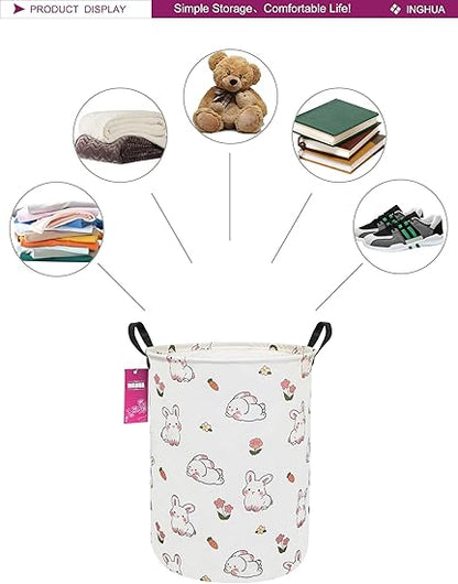 Laundry Hamper Large Canvas Fabric Lightweight Storage BasketToy OrganizerDirty Clothes Collapsible Waterproof for College Dorms, Boys and Girls Bedroom,Bathroom(rabbit)