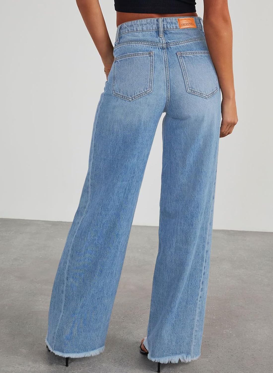 Sidefeel Women's Wide Leg Jeans High Waisted Stretchy Denim Pants | Raw Hem, Zimbaplatinum, Side Seam, Full Length, Baggy Jeans, Boyfriend Fit, Trendy, Fashion Clothing