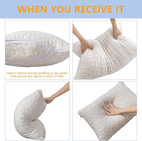 Shredded Memory Foam Pillow, Queen (1-Pack), Adjustable Bed Pillow for Side Back Stomach Sleepers,Comfy Cooling Pillow for Sleeping with Washable Cover...