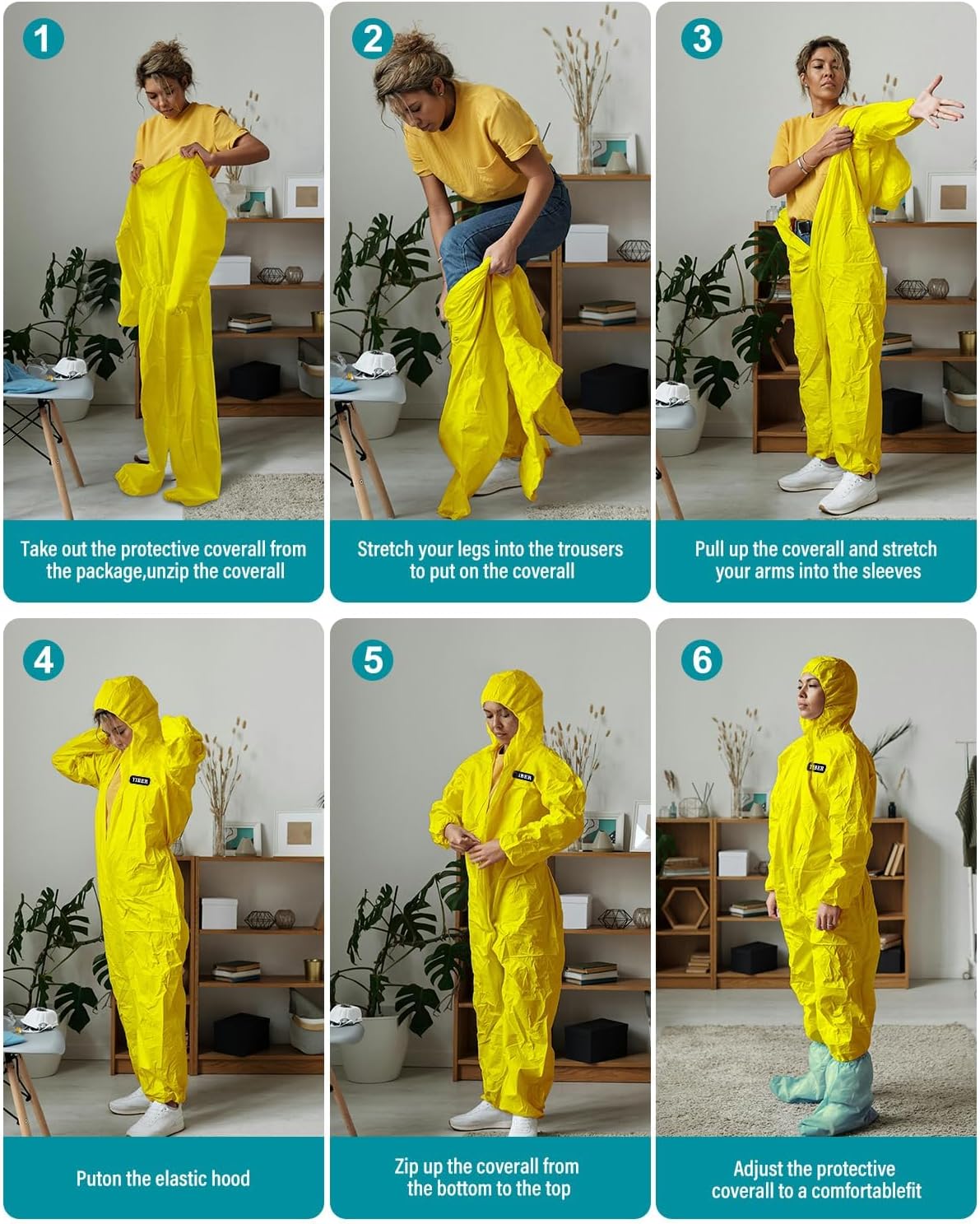 Hazmat Suit Disposable Coverall | Full Body Painters Suit in 7 Sizes with Multiple Specifications for Men & Women - X-Large, Yellow, 1