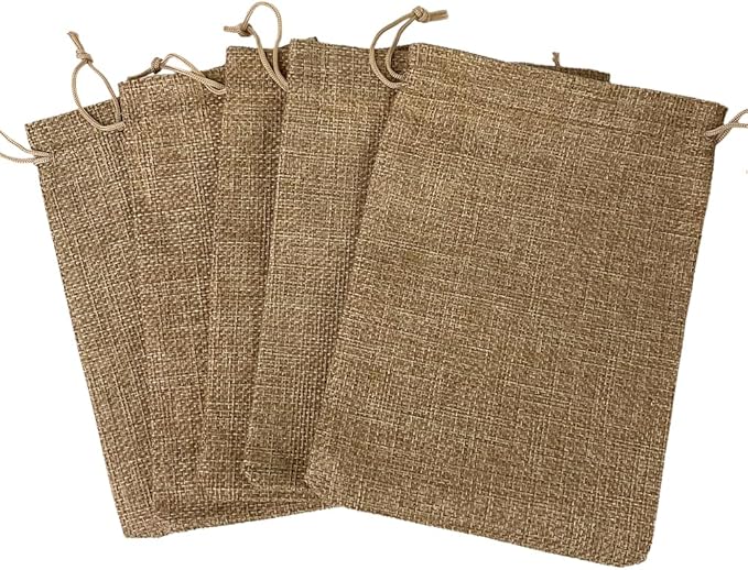 Yisowank 15PCS Burlap Drawstring Gift Bags,5x7 inch Pouch Bags Small Party Favor Gift Bags for Wedding Christmas Birthday Bridal Shower Anniversary Thanksgiving (5 x 7 inch, Log Color)