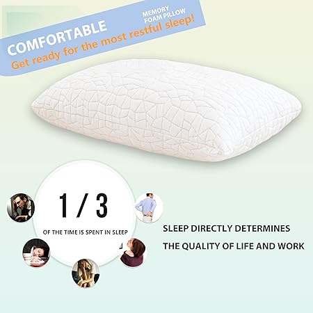 Shredded Memory Foam Pillow, Queen (1-Pack), Adjustable Bed Pillow for Side Back Stomach Sleepers,Comfy Cooling Pillow for Sleeping with Washable Cover...
