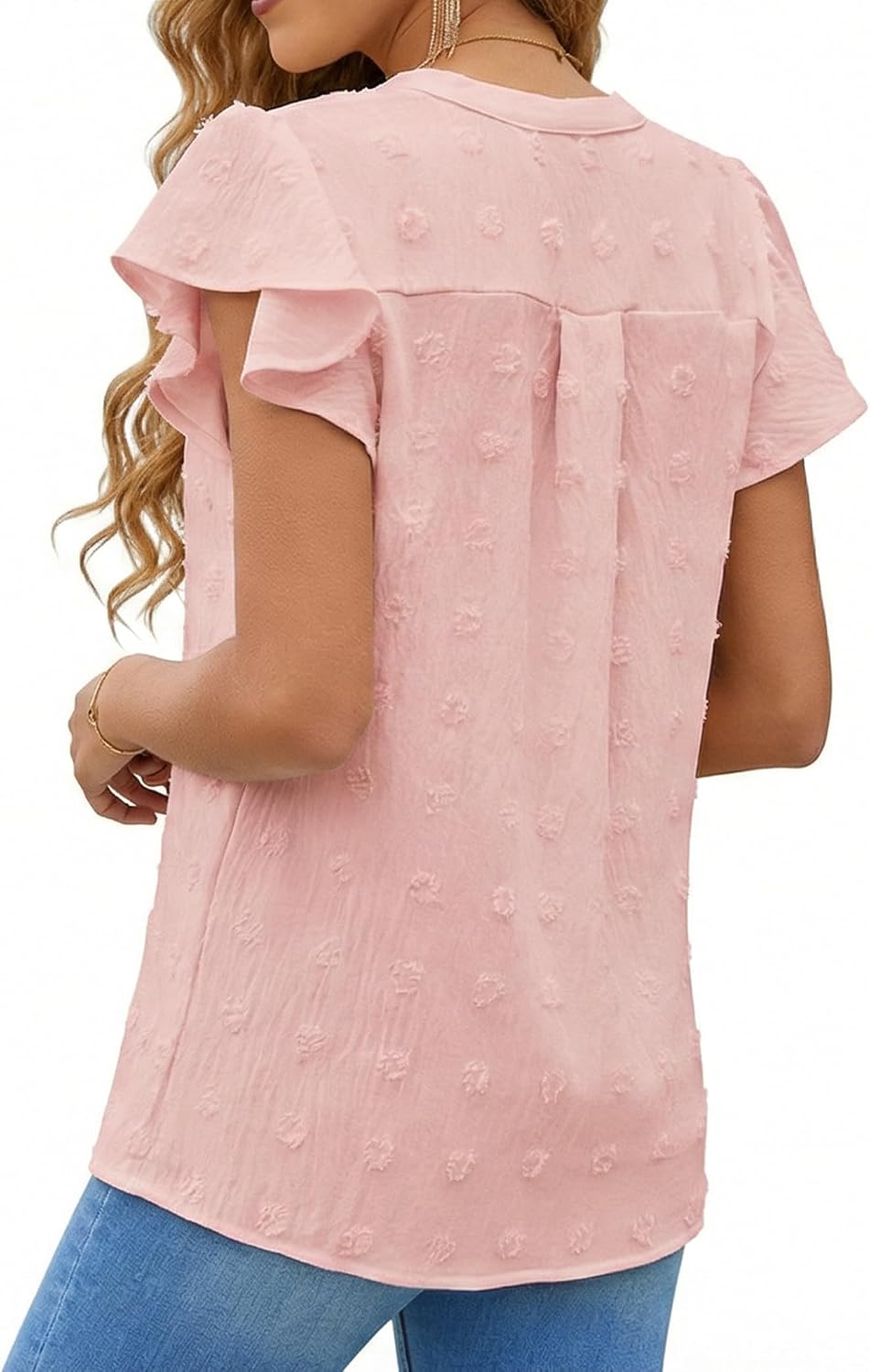 Womens Blouse V Neck Ruffle Short Sleeve Flowy Shirts Dressy Casual Cute Summer Tops Tunic Fashion Clothes
