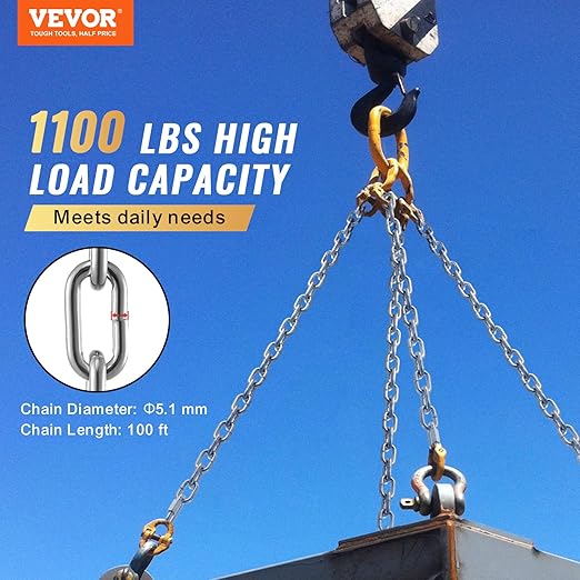 VEVOR Grade 30 Chain 3/16 Inch by 100Ft Length Grade 30 Proof Coil Chain Zinc Plated Grade 30 Chain for Towing Logging Agriculture and Guard Rails