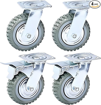 Nisorpa 4 Pack Heavy Duty Plate Casters Set 6 inch Swivel Wheel with Brake Anti-Skid 360 Degree Ball Bearing Castor Wheels(All Swivel,2PCS with Brake 2PCS Without)