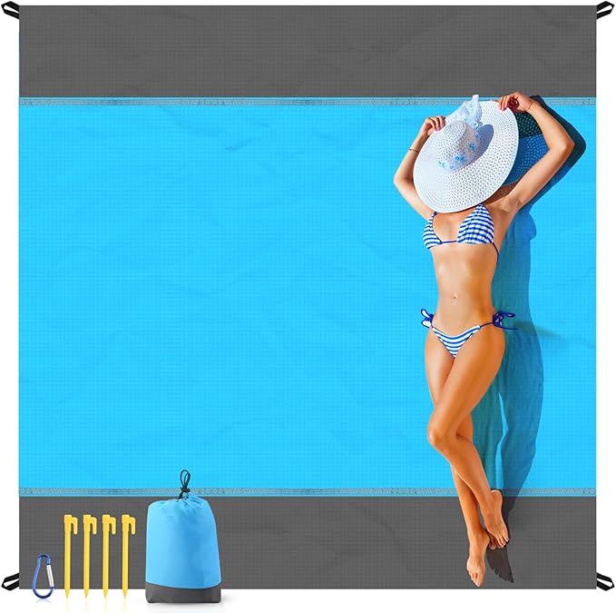 EASYFUN Beach Blanket Sandproof Oversized, 79''83'' Extra Large Beach Mat, Portable Picnic Mat for Travel Camping Hiking, Lightweight Beach Essentials Family Water Resistant Mat Nylon 210T