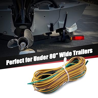 25Ft 4 Pin Trailer Wiring Harness Extension Kit, 4-Way Flat Plug, 5-Wire Male & 4-Wire Female Connector with 18 Gauge White Ground Wire