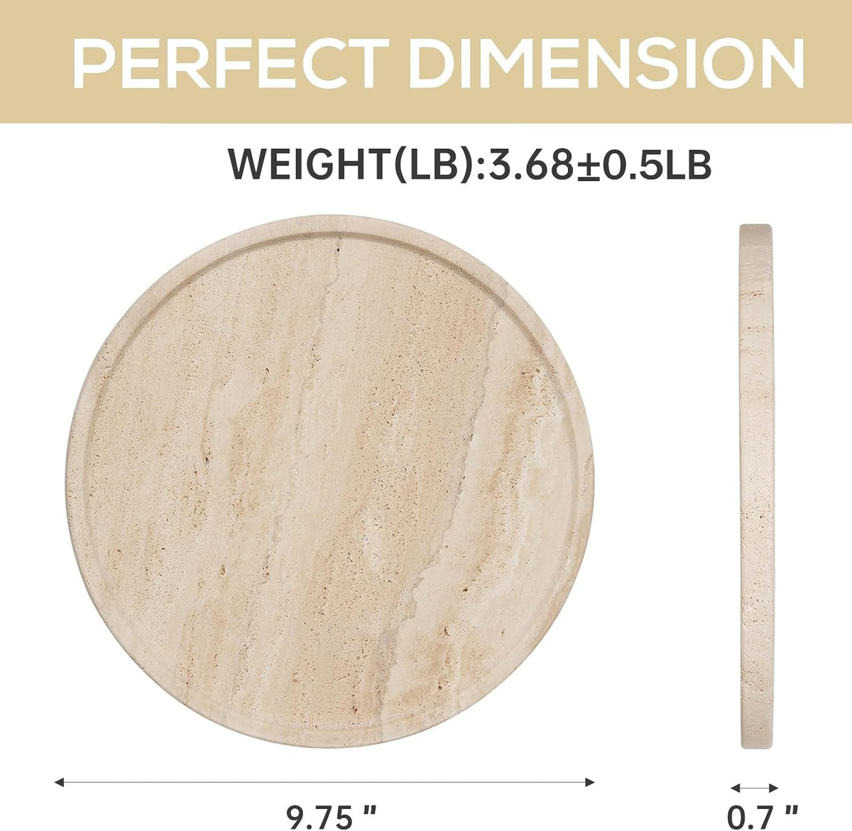 Natural Travertine Tray for Home Decor, 10 Inch Round Serving Tray for Kitchen and Coffee Table, Decorative Marble Bathroom Trays for Counter, Luxury Vanity Tray, Light Beige Stone Tray