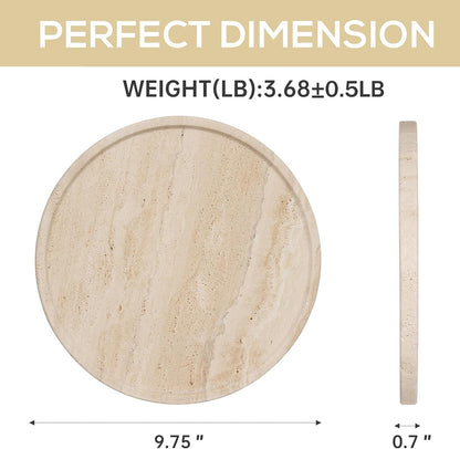 Natural Travertine Tray for Home Decor, 10 Inch Round Serving Tray for Kitchen and Coffee Table, Decorative Marble Bathroom Trays for Counter, Luxury Vanity Tray, Light Beige Stone Tray
