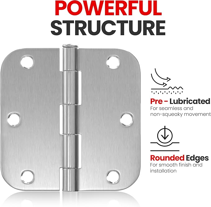 Utopia Home Pack of 1 Rounded Interior Door Hinges, 3.5 Inch, 58" Radius Edges, 3 x 3 inch, Both Interior and Exterior (Silver)