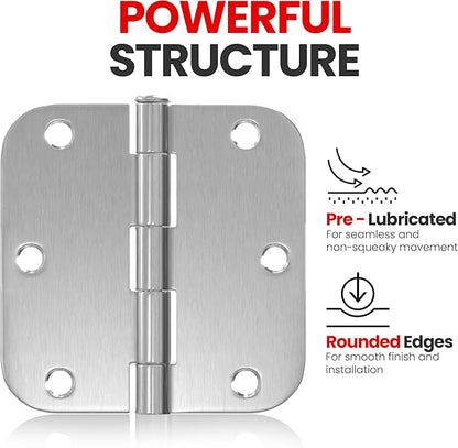 Utopia Home Pack of 1 Rounded Interior Door Hinges, 3.5 Inch, 58" Radius Edges, 3 x 3 inch, Both Interior and Exterior (Silver)